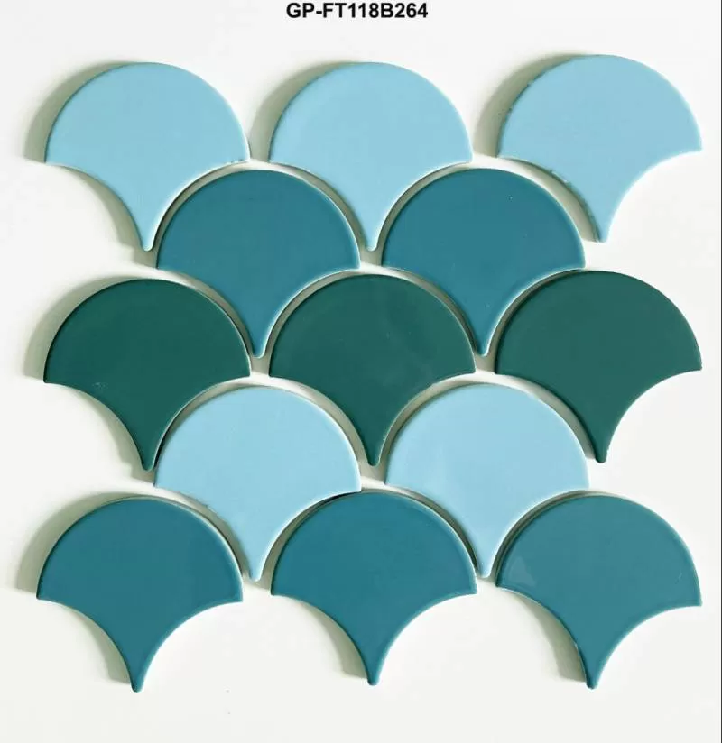 Gạch mosaic vảy cá xanh mix màu 290x274mm mã GP-FT118B264-1