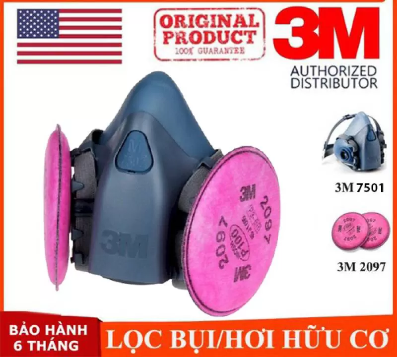 Mặt nạ 3M 7501 + Phin 2097 chống virus, vi khuẩn, bụi