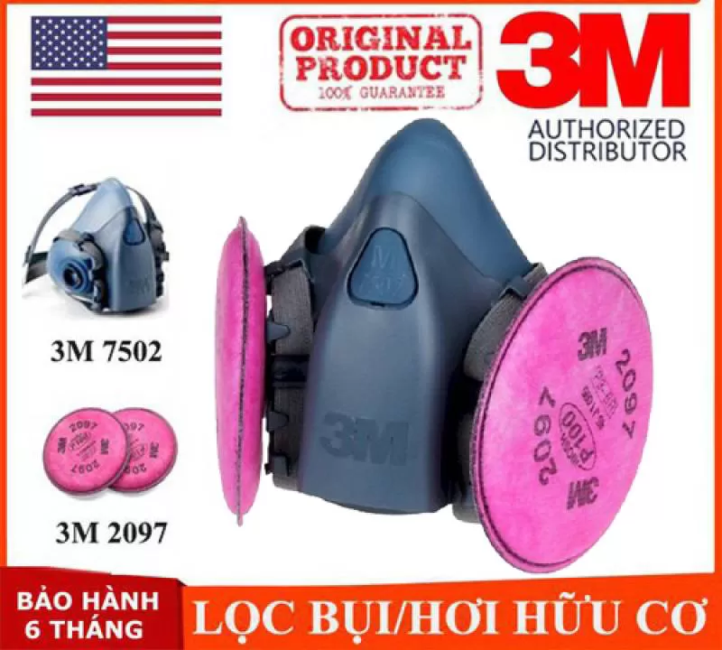 Mặt nạ 3M 7502 + Phin 2097 chống virus, vi khuẩn, bụi