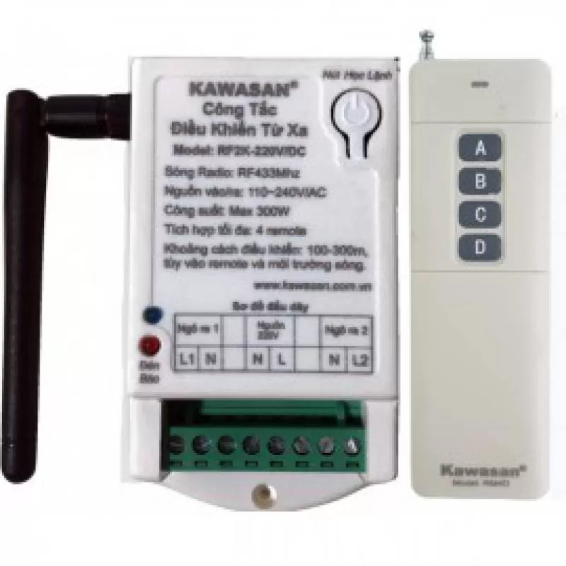 Công tắc điều khiển từ xa - 2 kênh, anten ngắn, gồm remote, RF2K 220V-RM4D 