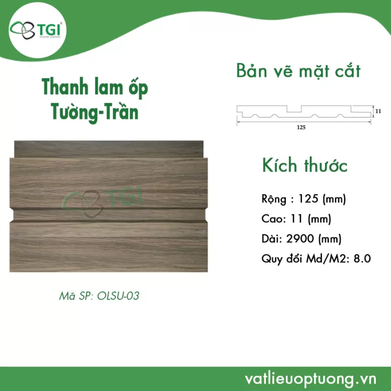 Thanh Lam Ốp Tường & Trần Ngoài Trời OLSU-03 Hàn Quốc