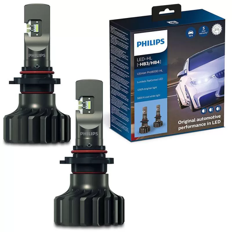 Bộ đèn pha xe hơi ô tô Philips LED Ultinon Pro 9000 HL HB3/4 LED 11005 U90 CW X2 ánh sáng trắng 12V-24V-5800K tăng sáng +250 