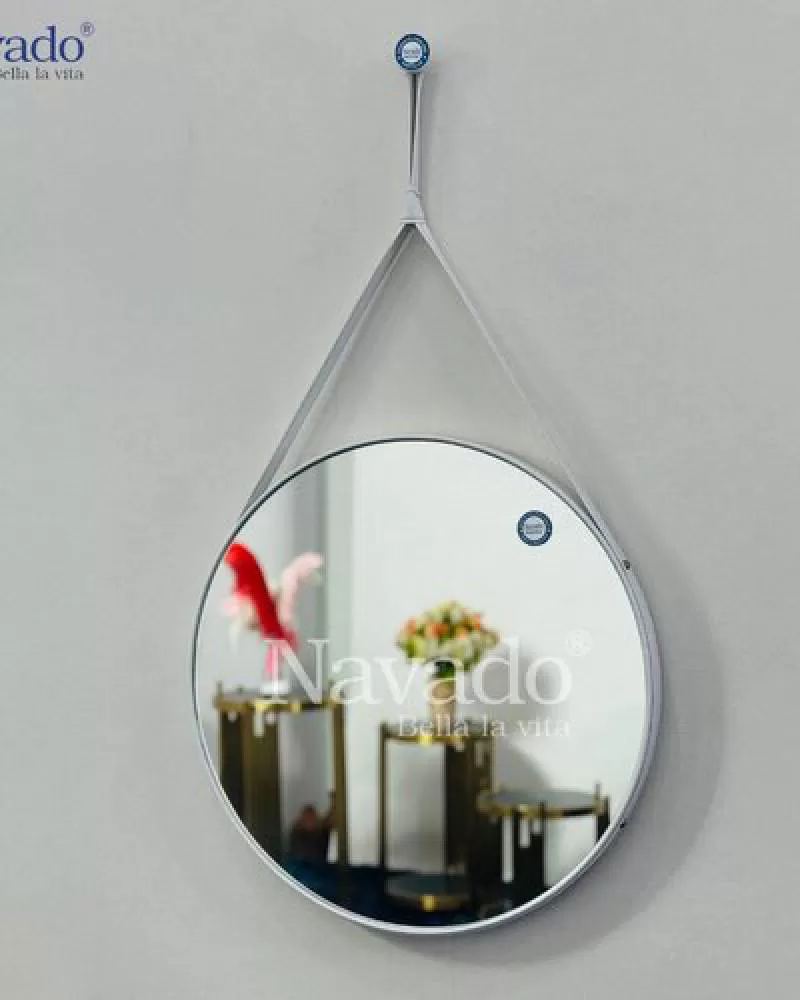 Gương tròn treo dây da trang điểm phòng ngủ 50cm 