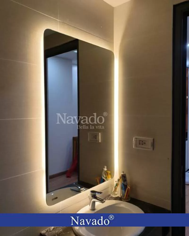 Gương đèn led hắt hình chữ nhật bo góc 