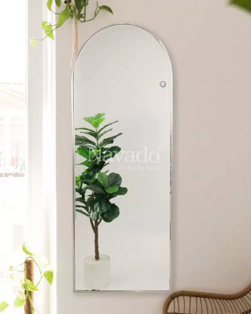 Gương soi toàn thân inox trắng bo 1 đầu