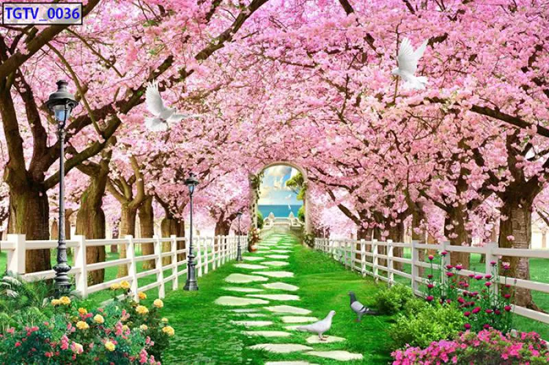Tranh dán tường đường hoa anh đào