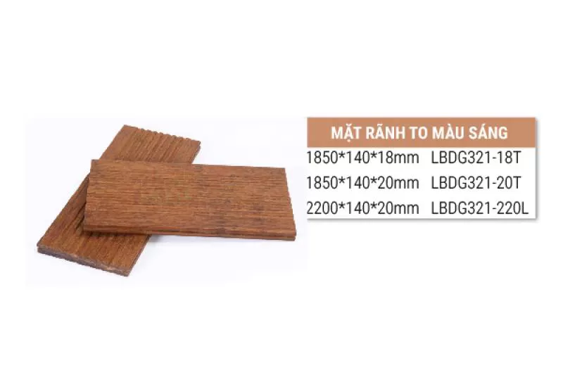 Sàn tre ngoài trời Lavie Bamboo mặt rãnh to màu sáng LBDG321-220L