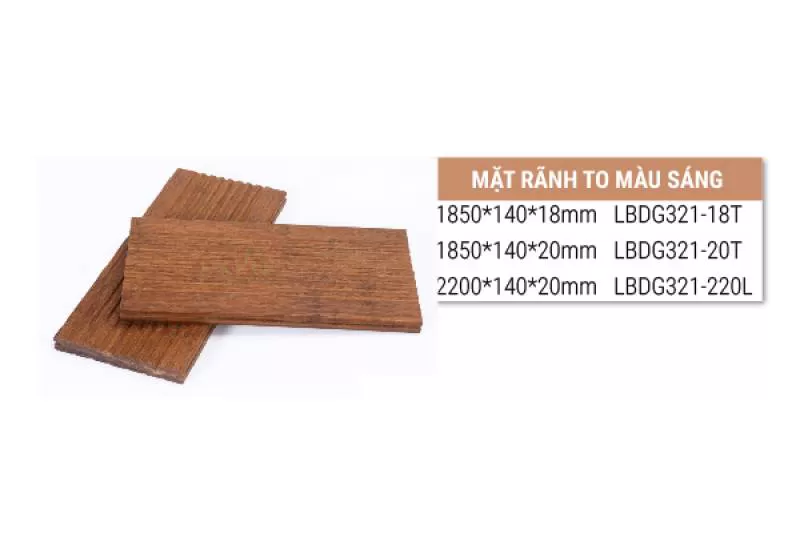 Sàn tre ngoài trời Lavie Bamboo mặt rãnh mau màu sáng LBDG121-20T 
