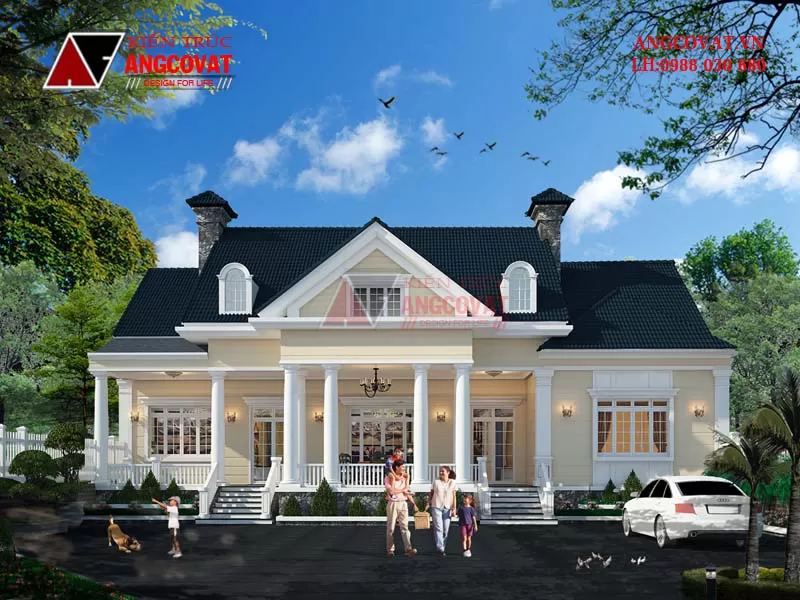 Mẫu thiết kế nhà có tầng áp mái phong cách Châu âu diện tích 200m2 BT109097