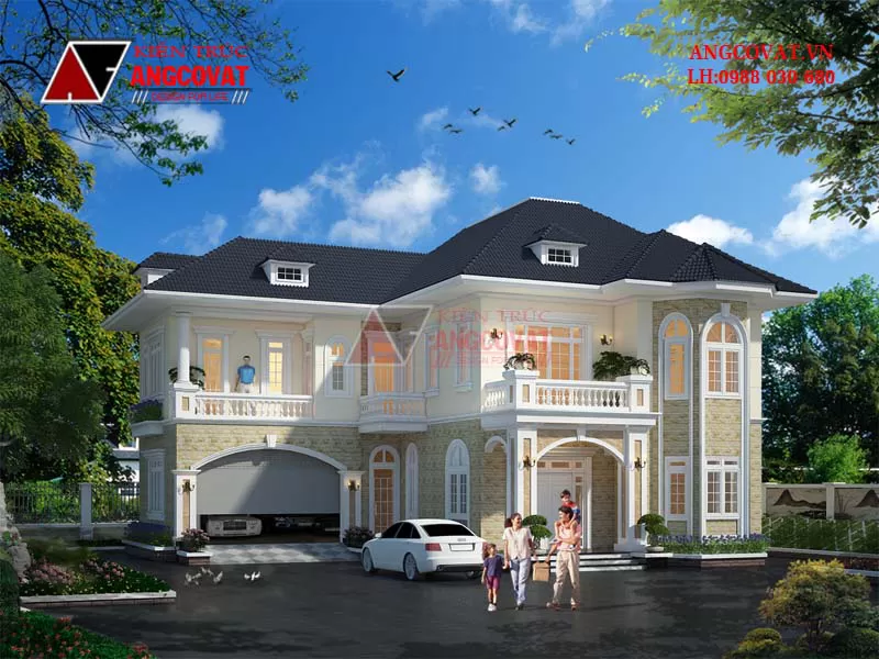 Tham khảo mẫu biệt thự 2 tầng sang trọng 140m2 5 phòng ngủ phong cách tân cổ điển BT101077