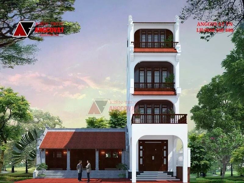 Mẫu thiết kế nhà 4 tầng 50m2 hiện đại kết hợp truyền thống NP1200421