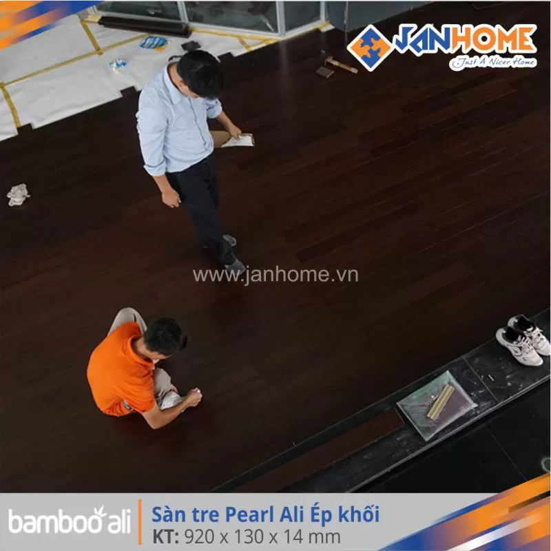 Sàn tre Pearl'Ali Ép Khối 14mm - Gỗ Óc Chó 