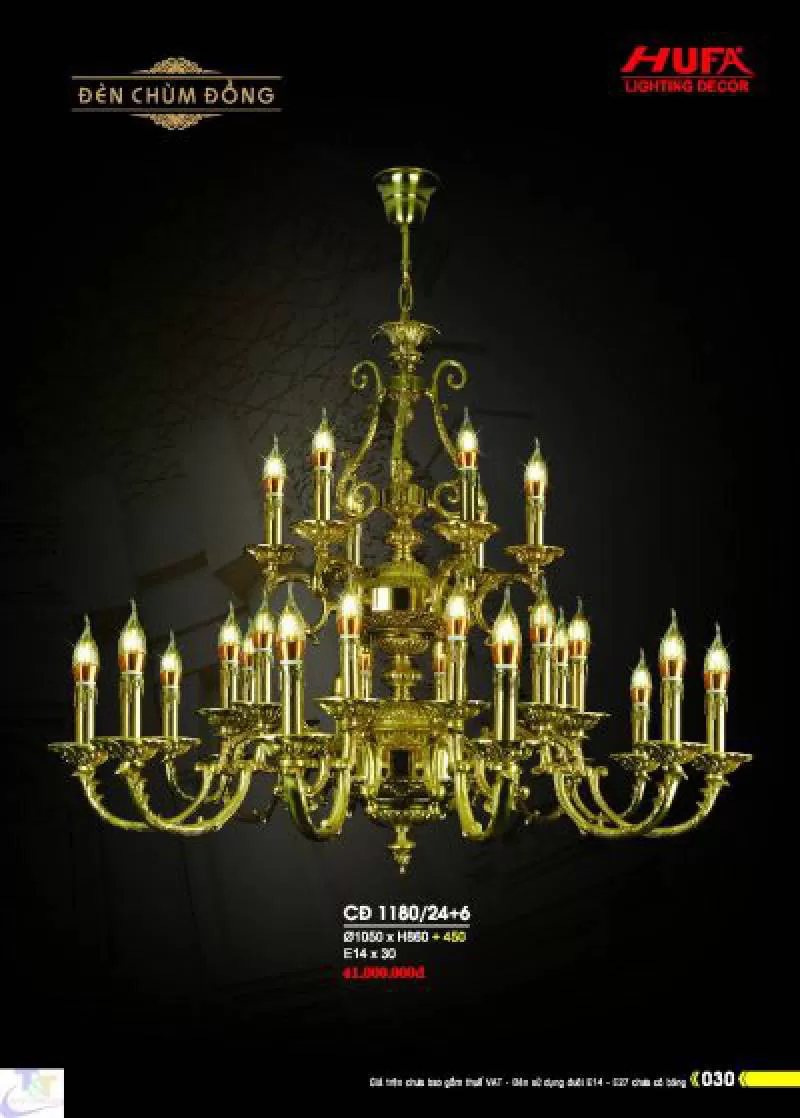 ĐÈN CHÙM NẾN HUFA CĐ 1180/24+6 Ø 1150 x H860 