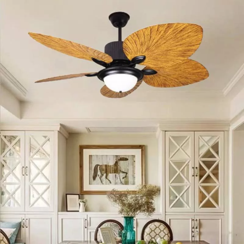 Quạt trần đèn led cánh nhựa ABS hình lá màu nâu vàng PH-QVifa49/236