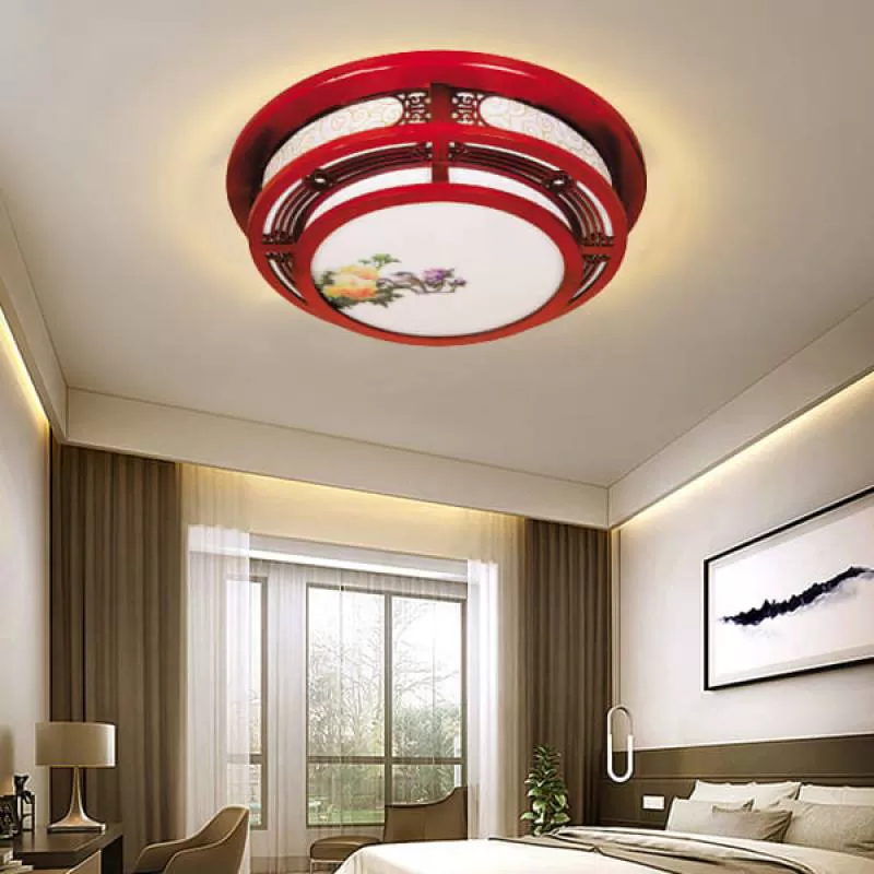 Đèn mâm ốp trần gỗ tròn cho phòng khách, phòng thờ D520mm HP-OTG12 