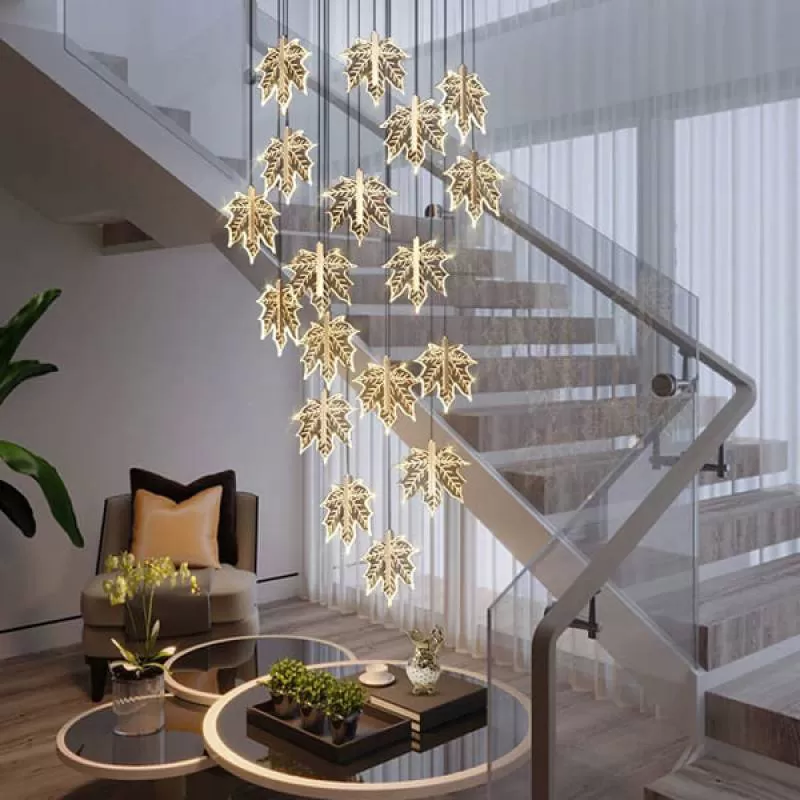 Đèn thả thông tầng hình lá phong trang trí cầu thang H2500mm PH-TH8292