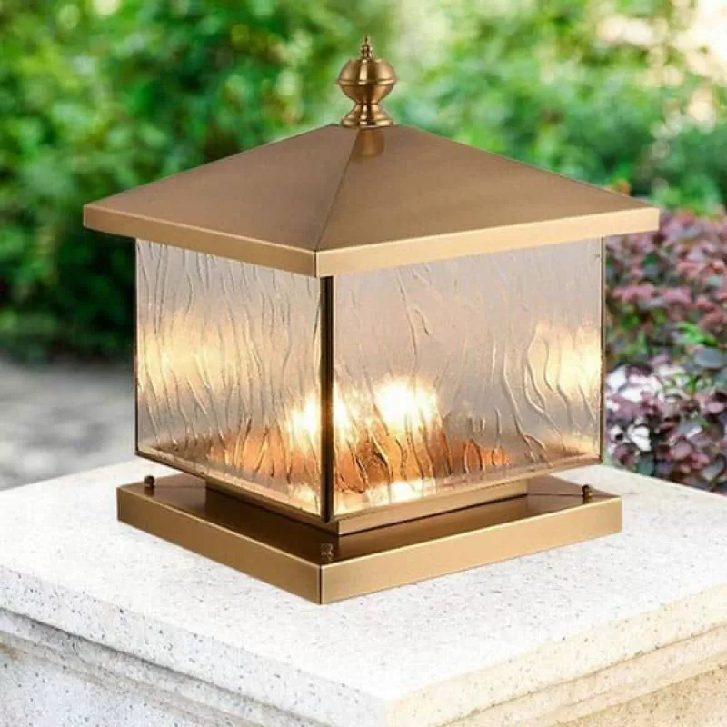 Đèn trụ cổng vuông bằng đồng trang trí gắn cột cao cấp D300mm DC-DT06 