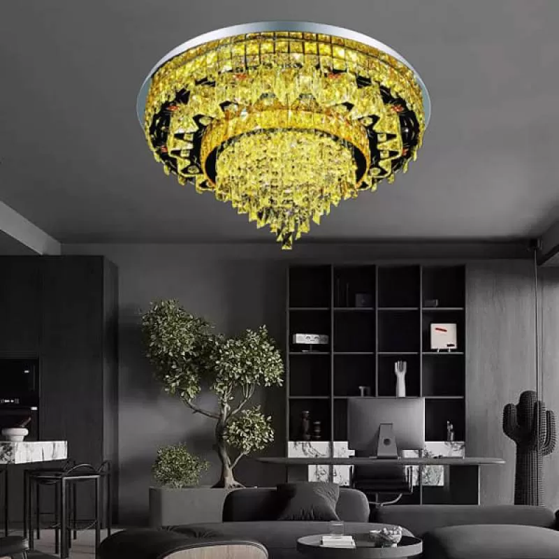 Đèn mâm ốp trần led tròn 3 chế độ màu gắn phòng khách D800mm HP-ML7004 