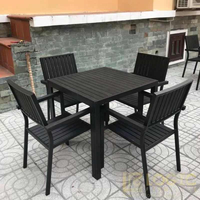 Bộ bàn ghế ngoài trời Composite vuông nan đen BCP-8080B