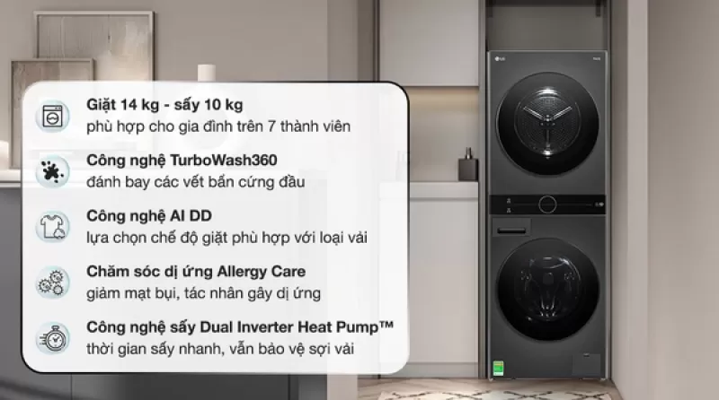 giá giảm SỐC : 45490k Máy giặt sấy LG Inverter 14 kg WT1410NHB 
