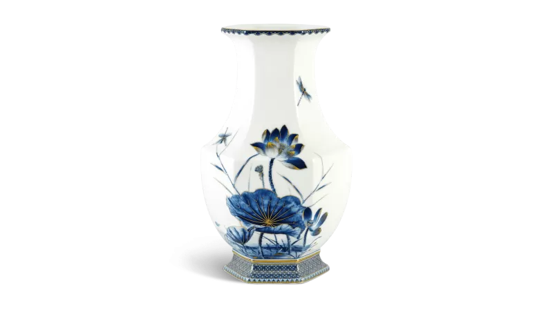 Bình hoa Lộc Phát 28 cm - Sen Vàng Nền Trắng 