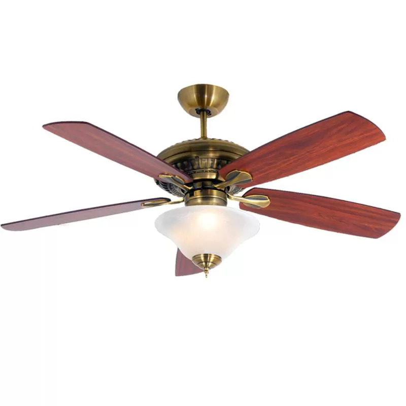 Quạt trần cánh gỗ màu đồng có đèn cao cấp - Made in Taiwan