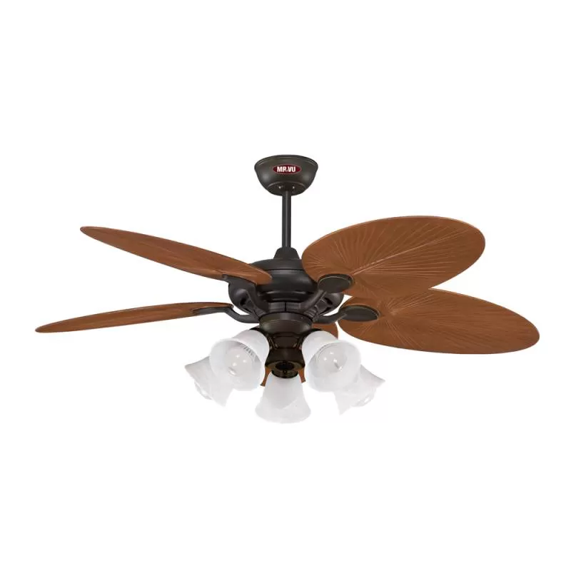Quạt trần cánh lá cao cấp màu nâu có kèm đèn - Quạt trần khách sạn