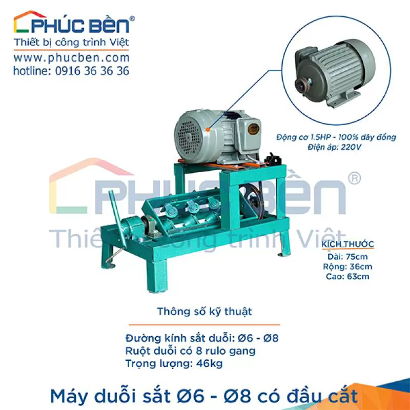 Máy duỗi sắt Ø6-Ø8 có đầu cắt