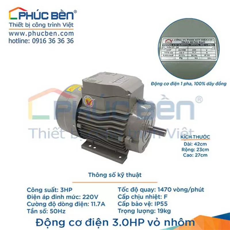 Động cơ điện 3HP vỏ nhôm