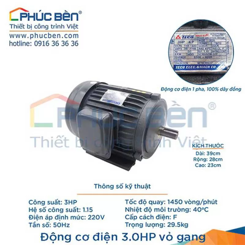 Động cơ điện 3HP vỏ gang
