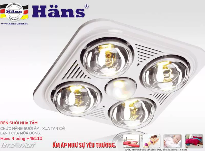 Đèn sưởi nhà tắm phòng tắm hans 4 bóng công suất 1240W / H4B1100