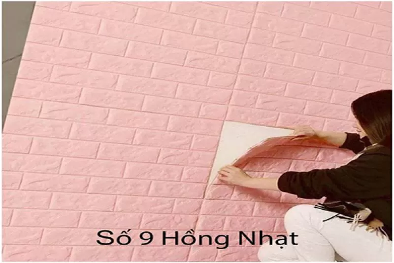 Xốp Dán Tường Giả Gạch 3D Hồng Nhạt 3MM