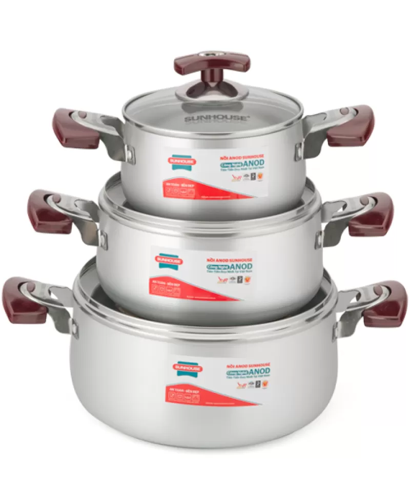 BỘ NỒI ANOD SUNHOUSE SH6633E-2 QUAI EB (16, 20, 24)