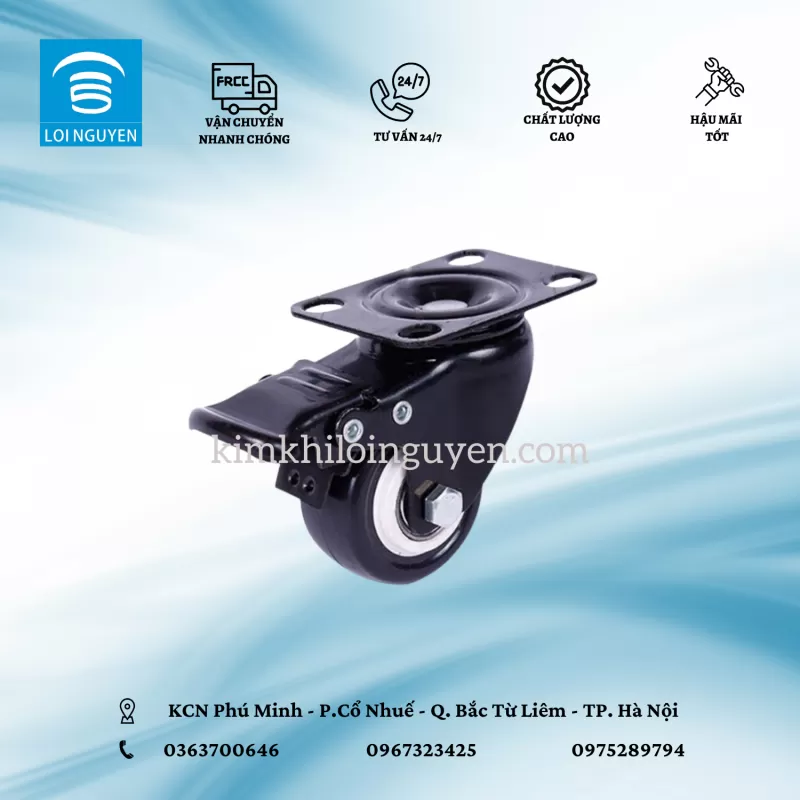 DT4.P : Bánh PVC đen trắng 4 cm phanh