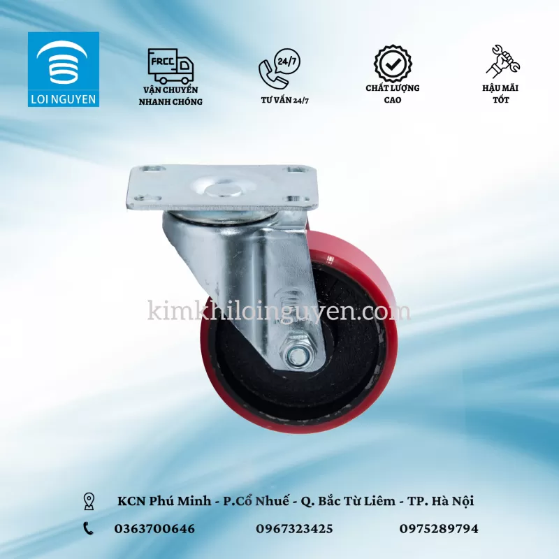PUTN100.Q : Bánh Pu cốt sắt tải nhẹ 10 cm quay