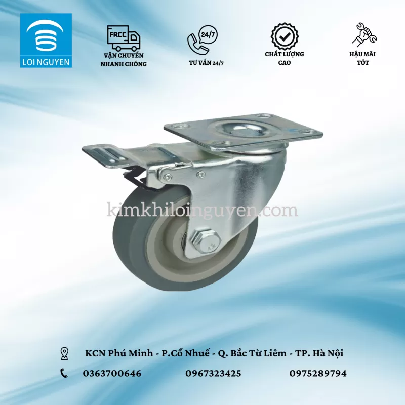 TPR125.P : Bánh TPR tải nhẹ màu xám 12.5 cm phanh