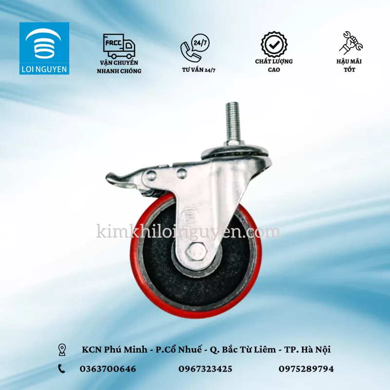 PUTN75.CVP : Bánh pu cốt sắt tải nhẹ 7.5 cm cọc vít phanh