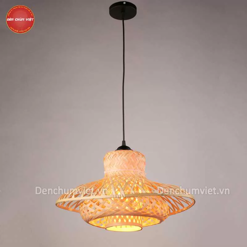 ĐÈN MÂY TRE Đèn thả mây tre đan mũ 3 tầng MTD 25022