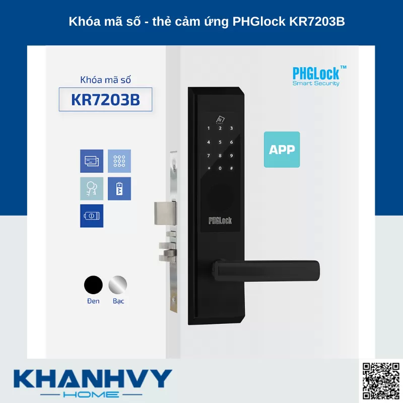 Khóa mã số - thẻ cảm ứng PHGlock KR7203B - L APP NEW 100