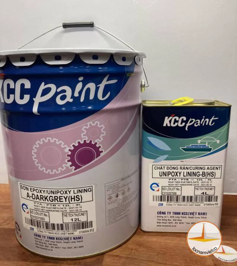 Sơn epoxy KCC Unipoxy lining A- Grey HS/ Sơn tự phẳng KCC màu xám 16L/bộ