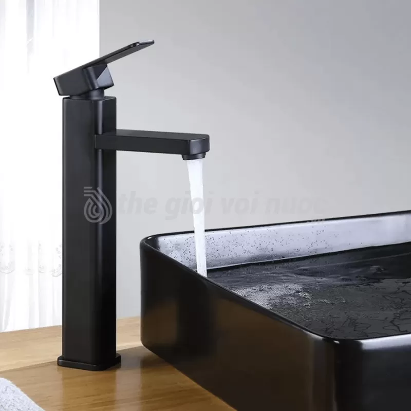 Vòi Lavabo Nóng Lạnh Inox 304 Phủ Sơn Tĩnh Điện Đen 3 Tấc Draco F2111IBD