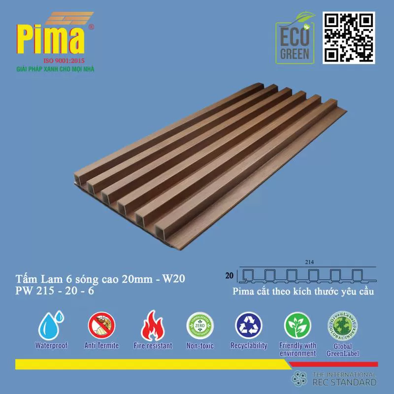 Tấm lam Pima 6 sóng cao 20mm- W20 - Công Ty Pima Nhà máy sản xuất tại việt nam