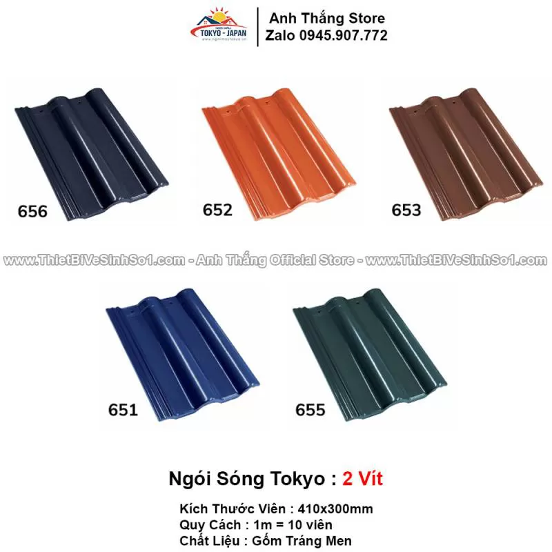 Ngói Lợp Mái Sóng Tokyo 2 Vít 651-652-653-655-656 