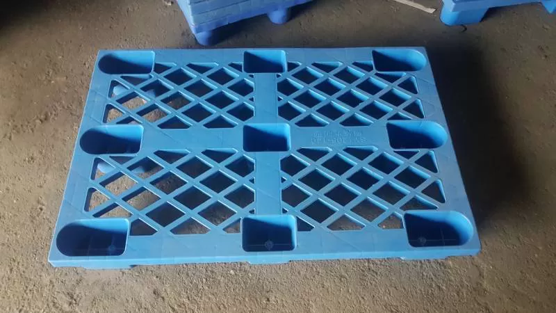 Pallet nhựa kích thước 1200x800x140mm chân cốc màu xanh