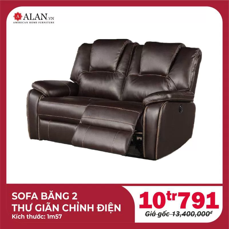 Sofa Băng 2 Thư Giãn Chỉnh Điện Màu Nâu Socola