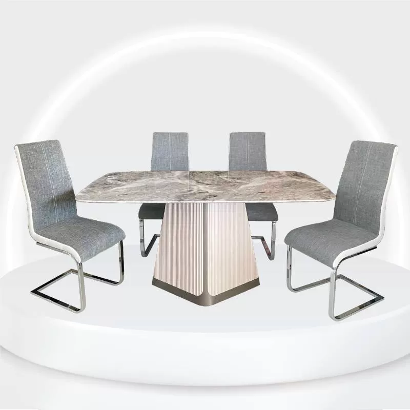 Bộ Bàn Ăn Mặt Đá Marble Cao Cấp 1m6 Xám A-014 - Ghế DC1152 Alila 