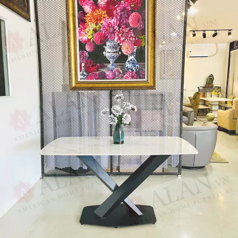 Bàn Ăn Mặt Đá Ceramic Cao Cấp 1m4 Trắng A-002 Alila