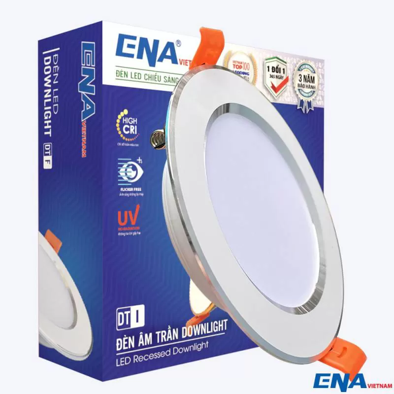 Đèn LED âm trần Downlight 9W 3 chế độ mẫu DTF120 viền Bạc