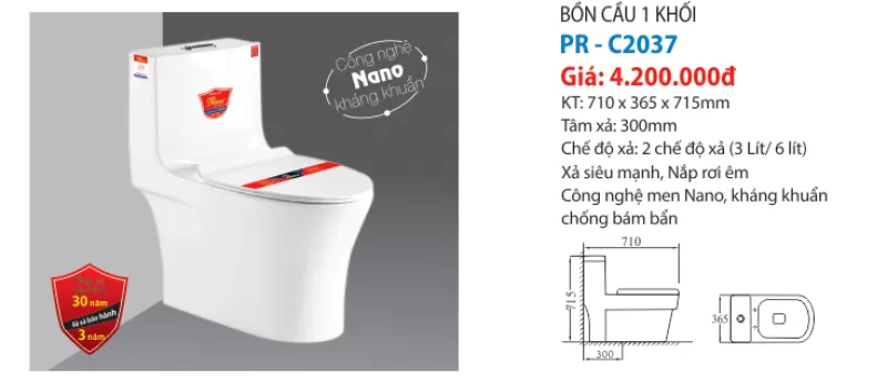 BỘ BỒN CẦU 1 KHỐI PR-C2037