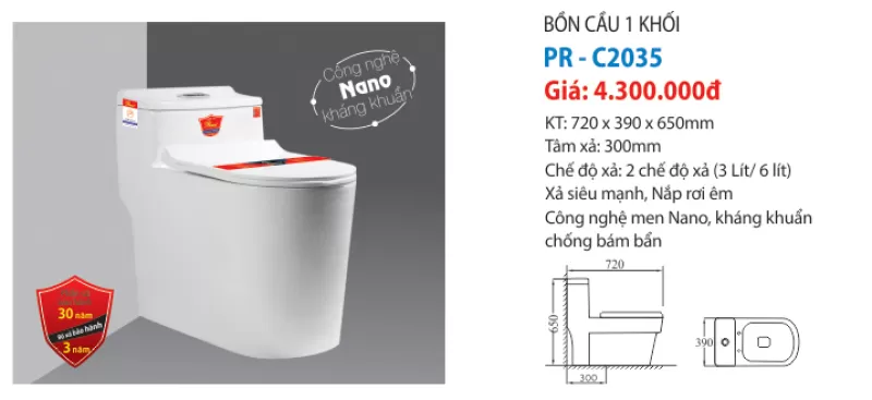 BỘ BỒN CẦU 1 KHỐI PR-C2035